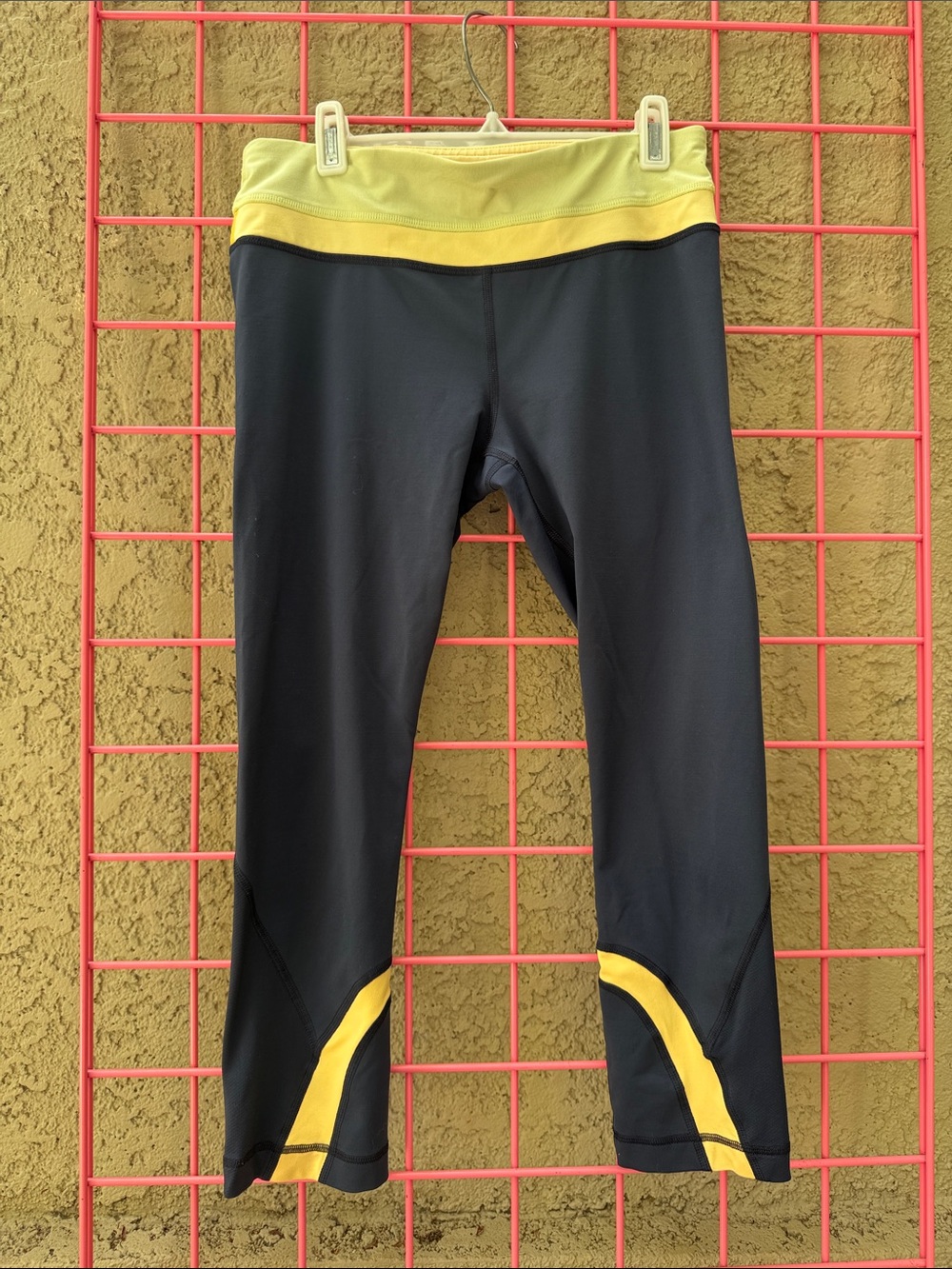 Lululemon Active Capri Leggings with Yellow Contrast Waistband